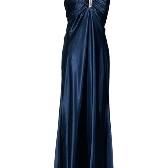Gorgeous Designer Dark Blue Strapless Rhinestone Gown Maxi Dress Size XL Grande - Picture 13 of 17